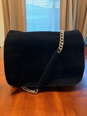 H&M Black Suede Crossbody Bag with Gold Chain